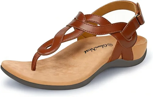 Miniatura 9 de Sandalias ortopédicas para caminar cómodas con soporte de arco para mujer, correa ortopédica en T, sandalias planas de verano para mujer