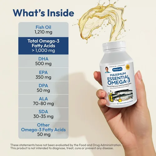 Miniatura 3 de ANDREW LESSMAN Maximum Essential Omega-3 Sin Sabor, 30 Cápsulas Blandas - Aceite de Pescado Omega-3 Ultra-Puro 1200 mg-DHA Alto, Suplemento Sin