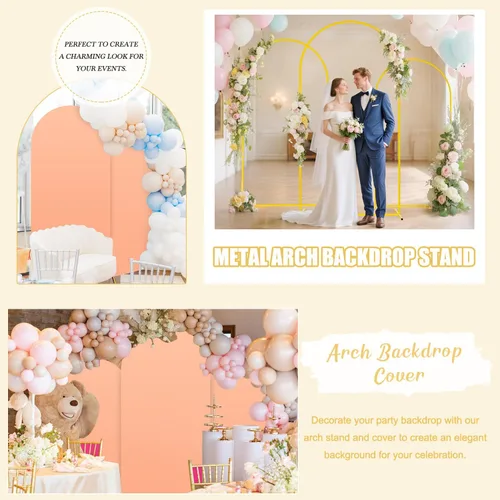 Miniatura 7 de Soporte de arco de boda y juego de cubierta de arco color melocotón de 2 piezas (7.2 pies, 6 pies) Soporte de telón de fondo de metal para fiestas