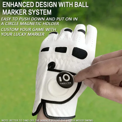 Miniatura 5 de FINGER TEN Guantes de golf para hombre con marcador de pelota, para mano izquierda y derecha, paquete de 2, Weathersof Grip suave y cómodo, talla S