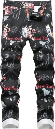 Miniatura 130 de Baylvn - Pantalones de mezclilla entallados y estampados para hombre con corte recto