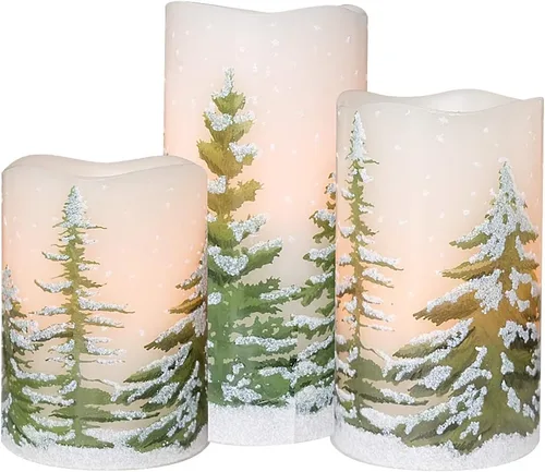Eldnacele Árbol Verde Decoración Navideña Velas Sin Llama Parpadeantes con Temporizadores Diarios Automáticos, Velas LED Operadas con Pilas, Cera