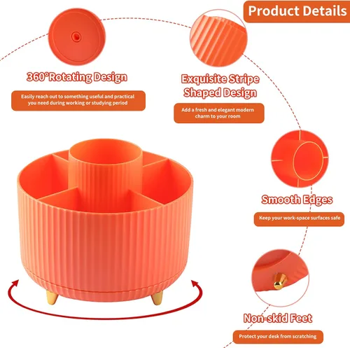 Miniatura 6 de Soporte para Lápices y Bolígrafos de Escritorio, Organizador Giratório de 5 Ranuras de 360° para Escritorio, Organizador de Suministros de Papelería