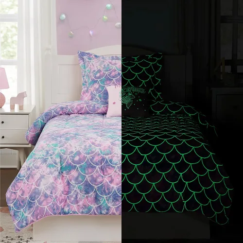 Miniatura 34 de Juego de edredón para niños Kaleido Space tamaño individual para niños, juego de ropa de cama para niños con luz en la oscuridad para jugadores, 1