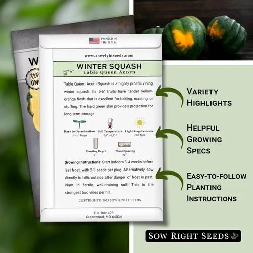 Miniatura 2 de Sow Right Seeds - Semillas de calabaza Queen de bellota para plantar - Paquete de reliquia sin OMG con instrucciones para plantar un huerto