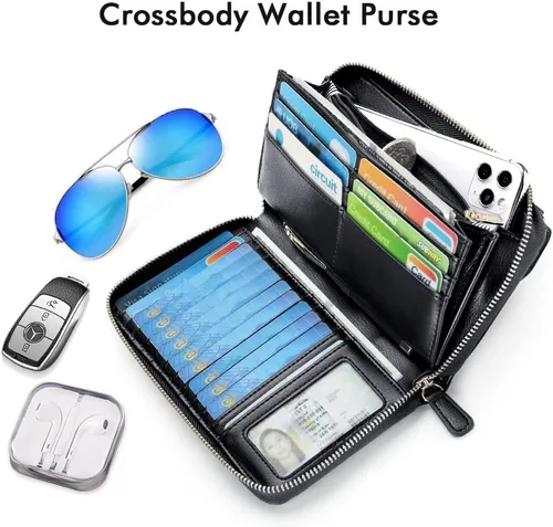 Miniatura 3 de nuoku Carteras para mujeres con ranuras para tarjetas de crédito con bloqueo RFID de gran capacidad
