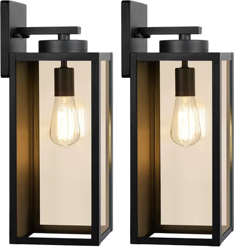 Miniatura 11 de Paquete de 2 lámparas de pared para exteriores, faroles impermeables y modernos, dispositivos de iluminación para porche, con casquillo E26