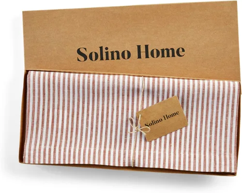 Miniatura 5 de Solino Home Camino de mesa de lino a rayas de 36 pulgadas, rayas estrechas, 100% lino puro canela y blanco, camino de mesa pequeño de 14 x 36