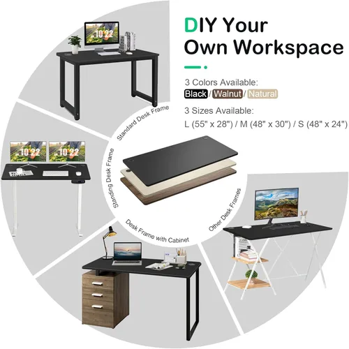 Miniatura 7 de COSTWAY Mesa universal de 48 x 24 pulgadas, escritorio de madera maciza de una sola pieza para marco de escritorio estándar y ajustable en altura