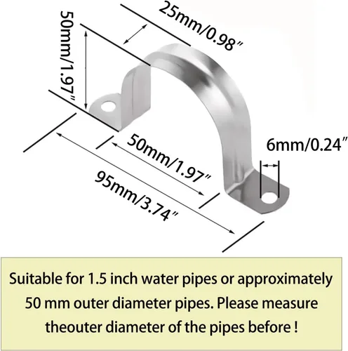Miniatura 2 de Correa de tubo de soporte rígida de 1.5 pulgadas, abrazadera de correa de tubo en U de 2 agujeros, soporte en U de correa de acero inoxidable