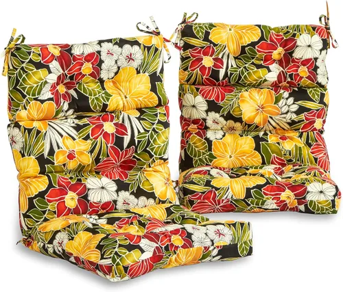 South Pine Porch Cojín para silla de respaldo alto al aire libre (juego de 2), Aloha Black Floral