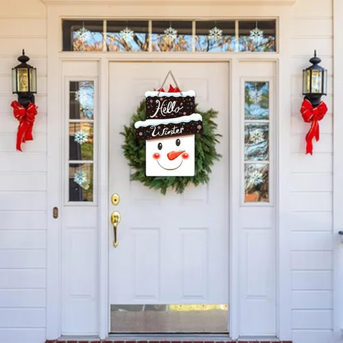 Miniatura 7 de D4DREAM Letrero de bienvenida con texto en inglés «Hello Winter» para puerta delantera, Navidad, invierno, bienvenida, coronas, colgador