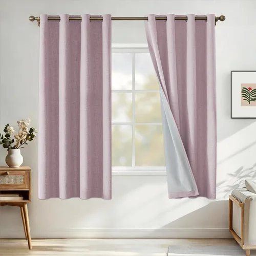 Miniatura 30 de Cortinas de lino 100% opacas para dormitorio, cortinas opacas de 45 pulgadas de largo, cortinas de oscurecimiento de habitación para sala de estar