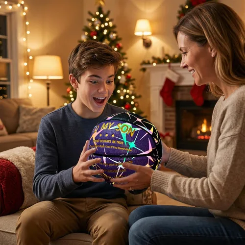 Miniatura 3 de Baloncesto grabado para hijo nieto que brilla en la oscuridad y holográfico, reflectante de 29.5 pulgadas con bomba de aire, regalo personalizado