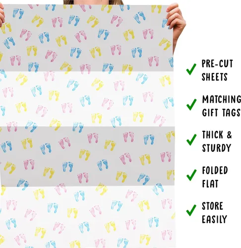 Miniatura 5 de CENTRAL 23 - Nuevo papel de regalo para bebé - 6 hojas de papel de regalo - Pies de bebé - para niñas o niños - Rosa azul y amarillo - Reciclable