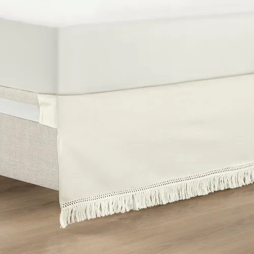 Lush Decor Falda de cama bohemia con flecos de 15 pulgadas de fácil ajuste, tamaño Queen, 60 pulgadas de ancho x 80 pulgadas de largo + 15 pulgadas,