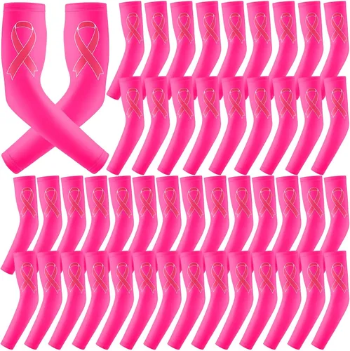 Zhehao 24 pares de mangas de compresión para brazo para concientización sobre el cáncer de mama, manga deportiva para béisbol, fútbol, mujeres y