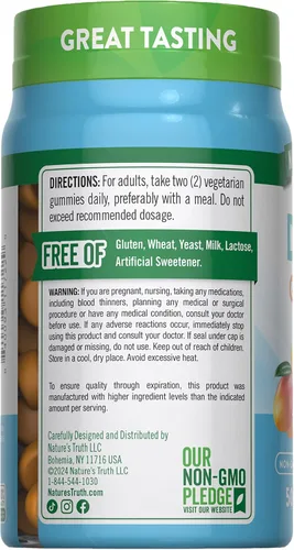 Miniatura 7 de Nature's Truth Gomitas de vitamina D3 + K2 50 unidades Sabor melocotón y mango Suplemento vegetariano, sin OMG y sin gluten
