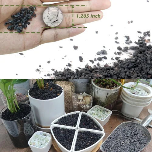 Miniatura 6 de Rocas de lava negras de 2.4 libras para plantas, suelo de roca volcánica hortícola de lava para drenaje de plantas de paisajismo, pequeña grava