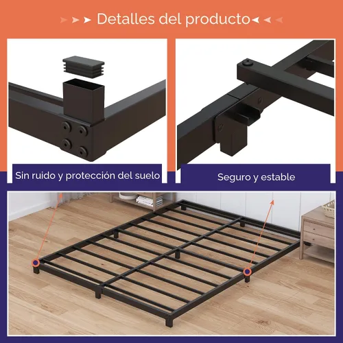 Miniatura 4 de Nailsong Base de cama Queen tamaño 4 pulgadas de perfil bajo, base de cama Queen no necesita somier, metal resistente, fácil montaje, negro