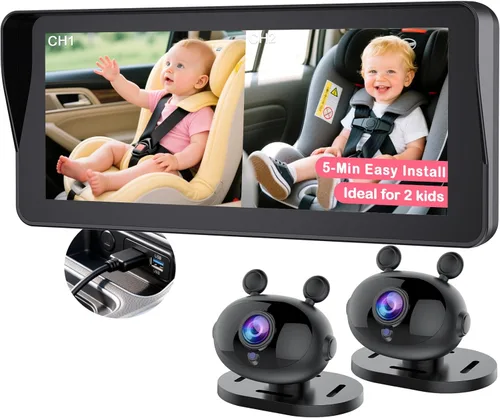 Miniatura 10 de Wkzay Cámara de Coche para Bebé para Asiento Trasero – HD 1080P, Ángulo Amplio de 150°, Visión Nocturna, Fácil Instalación, Luz LED Ajustable