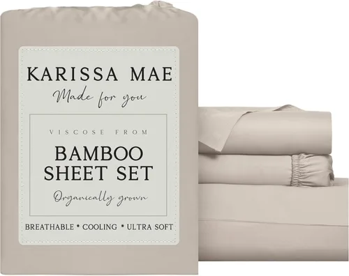 Miniatura 30 de KARISSA MAE Juego de sábanas tamaño individual de viscosa de bambú refrescante, 100% cultivadas orgánicamente, bolsillo profundo de 18 pulgadas