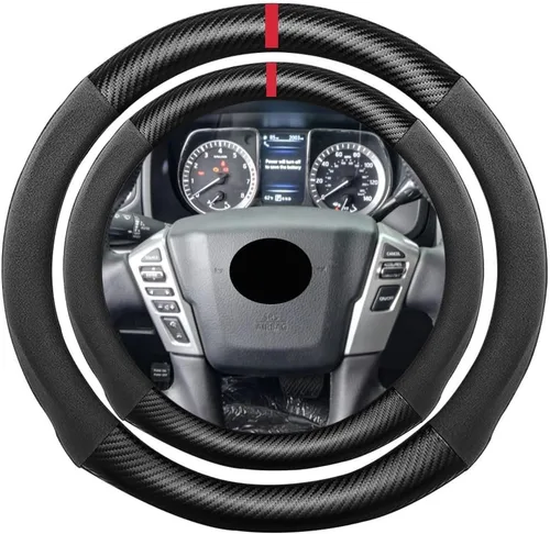 Miniatura 62 de Funda de volante de ante con fibra de carbono de K LAKEY, compatible con Porsche 718 Boxster Cayman 911 Panamera Macan Cayenne de 15 pulgadas, cuero