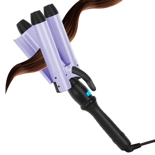 Aima Beauty Hair Waver de 1.260 in (1.25 pulgadas) con ondas de sirena y playa, rizador de 3 barriles, con temperatura ajustable, duradero, se