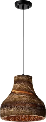 Miniatura 9 de Edvivi Lámpara colgante con pantalla cilíndrica de papel de estilo nórdico, 1 lámpara de araña de cartón marrón natural de 7.75 pulgadas