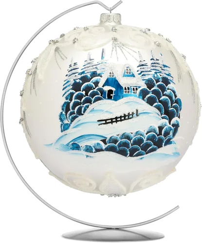Miniatura 43 de Adorno navideño de capilla azul con soporte, bola de vidrio soplado polaco pintada a mano, bola extra grande de 8 pulgadas/200mm, adorno de fe eterna
