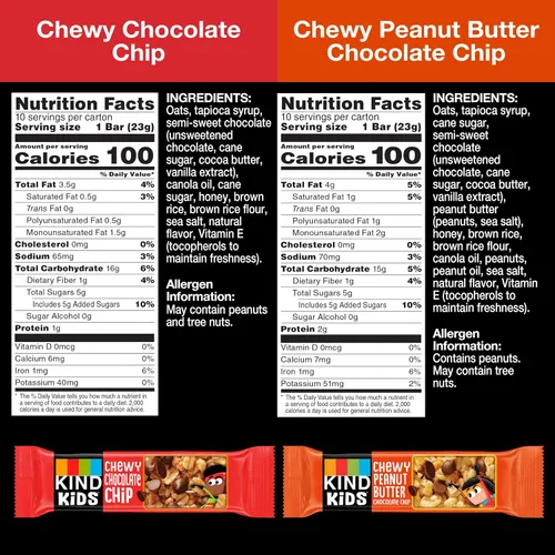 Miniatura 2 de Barritas de granola masticables KIND, paquete de variedad, chocolate chip y mantequilla de maní con chispas de chocolate, sin gluten, 100 calorías