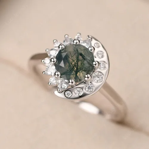 Miniatura 3 de LUO - Anillo de compromiso de plata de ley S925 con forma redonda de 0.276in con piedras preciosas para mujer