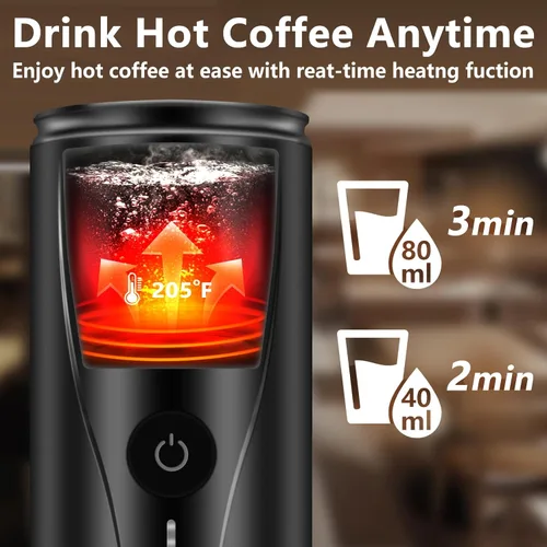 Miniatura 5 de Black Fast - Cafetera portátil de 3 minutos para café expreso con autocalentamiento en cualquier lugar con estuche de viaje incluido, funciona