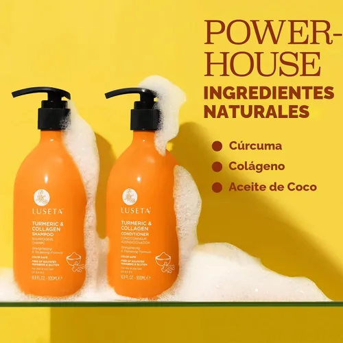 Miniatura 5 de Set de Champú y Acondicionador Luseta para Cabello con Cúrcuma y Colágeno, Champú Voluminizador para Cabello Fino o Graso, Libre de Sulfatos