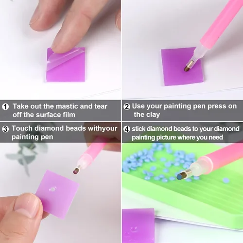 Miniatura 4 de Juego de herramientas de cera de bordado de diamante de arcilla para pintura (morado 50 piezas)