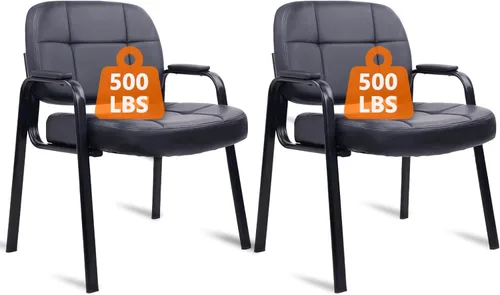 CLATINA Big & Tall - Silla de invitados para sala de espera de 500 libras, silla de recepción de oficina de cuero sin ruedas con brazos acolchados
