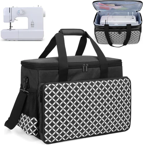 Miniatura 8 de Yarwo Funda de transporte mejorada para máquina de coser con ruedas, bolsa de mano desmontable con tabla inferior extraíble y pata de remolque Morado