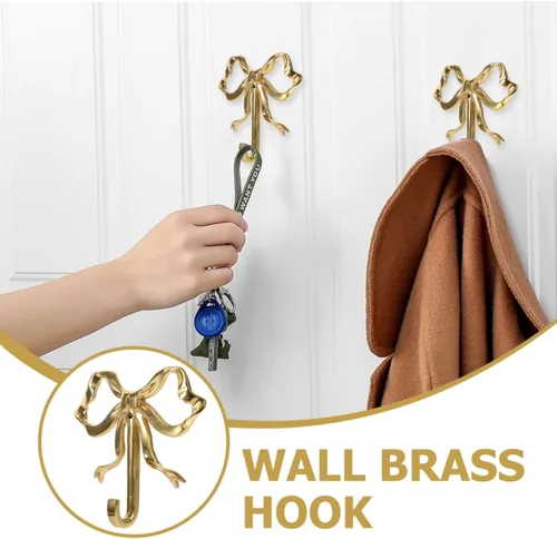 Miniatura 8 de Zerodeko Decoración de lazo dorado, ganchos de lazo para pared, dormitorio, abrigo, toalla para sombreros, abrigos, toallas y llaves, latón chapado
