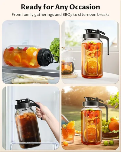 Miniatura 8 de Jarra Mason Jar de 64 onzas – Jarra de vidrio hermética y a prueba de fugas con tapa, perfecta para té helado, té solar, cerveza fría, leche