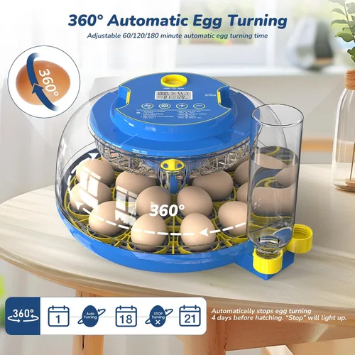 Miniatura 4 de Incubadora para incubar huevos con giro automático de huevos y control de temperatura/humedad, incubadora de 18 huevos para huevos de Azul glaciar
