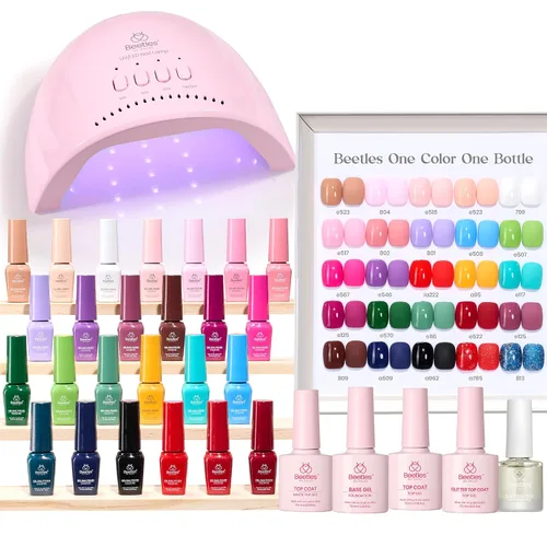 Miniatura 11 de Beetles Deal Box - Kit de esmalte de uñas de gel con luz UV – 32 colores esenciales de estudio, 68 piezas de esmalte de uñas con capa base libre
