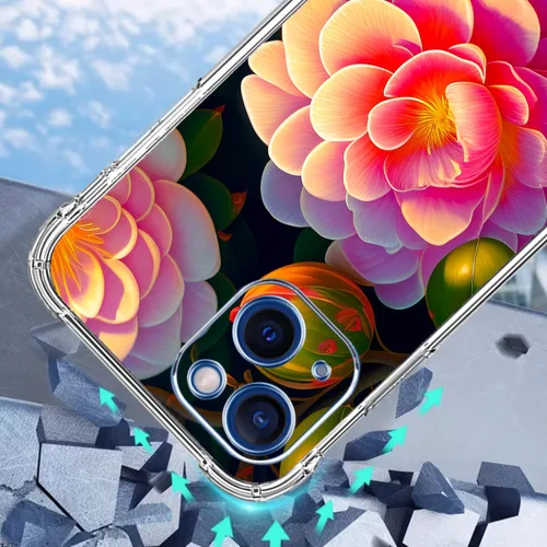 Miniatura 2 de Funda para iPhone 15 Plus, hermosa protección contra caídas de flores rosas, a prueba de golpes, funda protectora de cuerpo completo resistente a