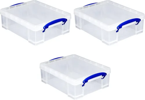 Miniatura 5 de Really Useful Box Contenedor de almacenamiento apilable de plástico de 8.1 litros con tapa a presión y asas de bloqueo de clip integradas