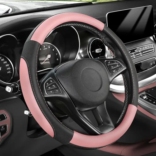 Miniatura 14 de SEG Direct Funda para volante de automóvil, tamaño mediano estándar de 14 1/2-15 pulgadas, embalaje no plegable, resistente, antideslizante, cuero