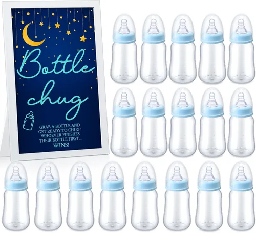 Miniatura 13 de Roowest Bottle Chug Baby Shower Games Favores que incluyen 18 botellas con 1 botella de chug de madera para revelación de género y suministros