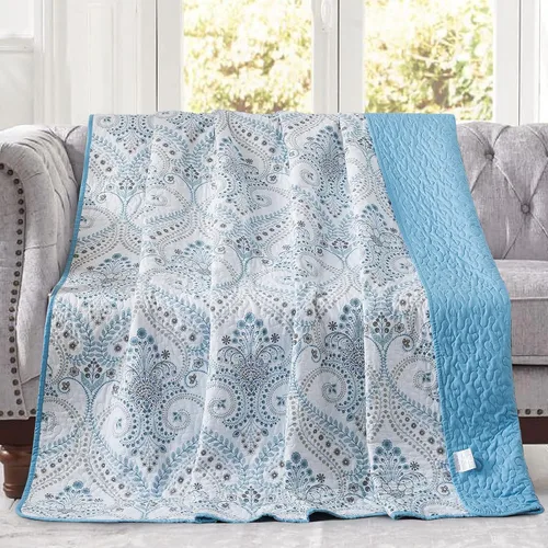Miniatura 13 de NEWLAKE - Manta acolchada para cama, sofá y sillón, diseño floral europeo hermoso, 60X78 Pulgadas Naranja/Azul