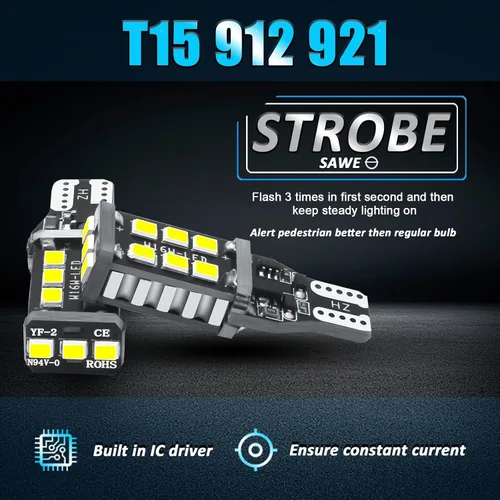 Miniatura 2 de Xotic Tech - 2 bombillas LED estroboscópicas de retroceso T15 921 Canbus sin errores, xenón 6000 K
