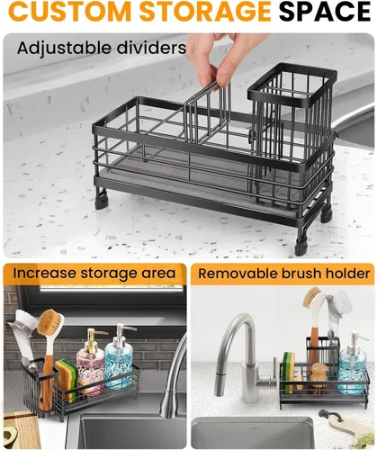 Miniatura 4 de Organizador de fregadero de cocina con bandeja de fregadero de piedra de diatomita absorbente de agua, organizador de fregadero de secado rápido