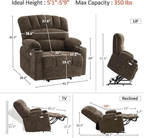 Miniatura 3 de MCombo Silla Reclinable Elevadora Eléctrica de Gran Tamaño para Ancianos, Silla Elevadora con Calor y Masaje, Reclinable Elevadora para Grandes