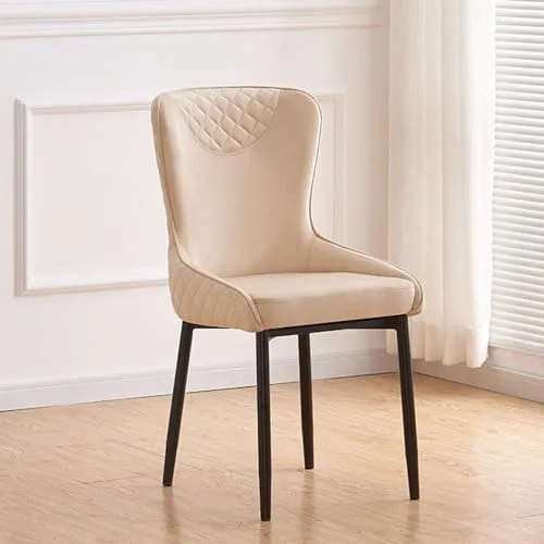 Miniatura 2 de High-End Velvet Dining Chair - Upholstered Tufted Lounge Chair with Black Metal Legs for Cafe, Restaurant, Milk Tea Shop, and Dining Room - Blue